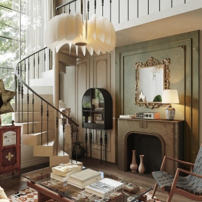 美式复古风单身公寓3D模型下载